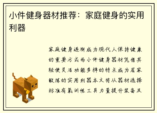 小件健身器材推荐：家庭健身的实用利器